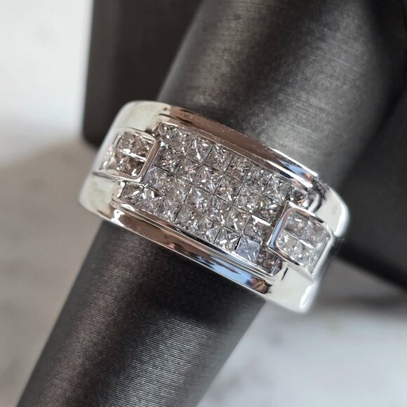 Mens Vintage Estate 14K White Gold Diamond Ring, 14.0g E6522